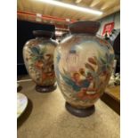 A PAIR OF LATE VICTORIAN PAINTED GLASS VASES HEIGHT APPROX 29CM