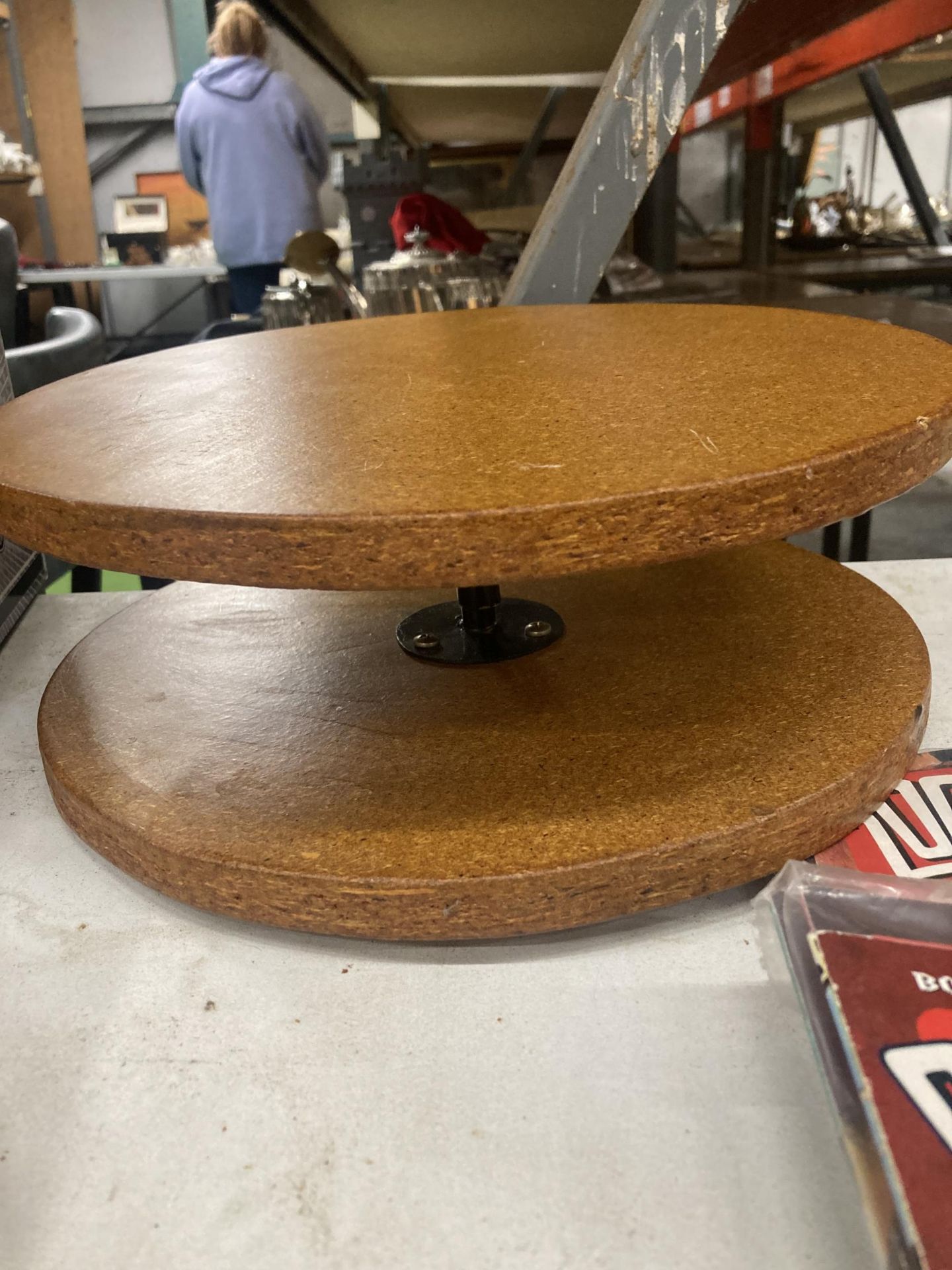 TWO WOODEN TURN TABLES POSSIBLY FOR CAKE DECORATING - Image 2 of 3