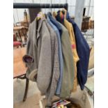 AN ASSORTMENT OF GENTS COATS TO INCLUDE TWEED JACKETS ETC