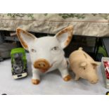 THREE CERAMIC MONEY BOXES ONE BEING A LARGE PIG