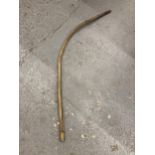 A SILVER TOPPED WALKING STICK CURVED