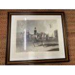 THE RIDING SCHOOL, COLOURED ENGRAVING BY CHARLES HUNT, 55X67CM, FRAMED AND GLAZED