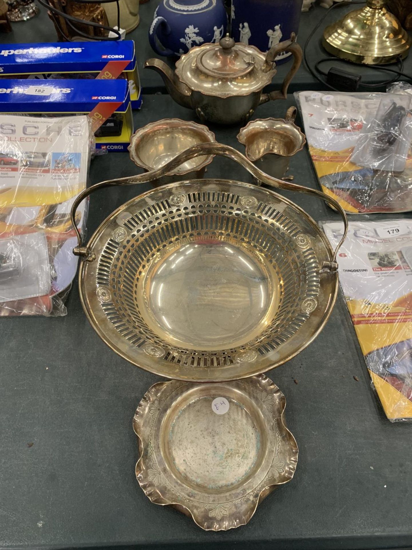 TWO VINTAGE SILVER PLATED ITEMS - PEDESTAL BOWL WITH PIERCED GALLERY DESIGN AND SMALLER DISH