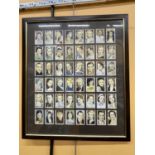 A MAHOGANY FRAMED PICTURE CONTAINING CIGARETTE CARDS