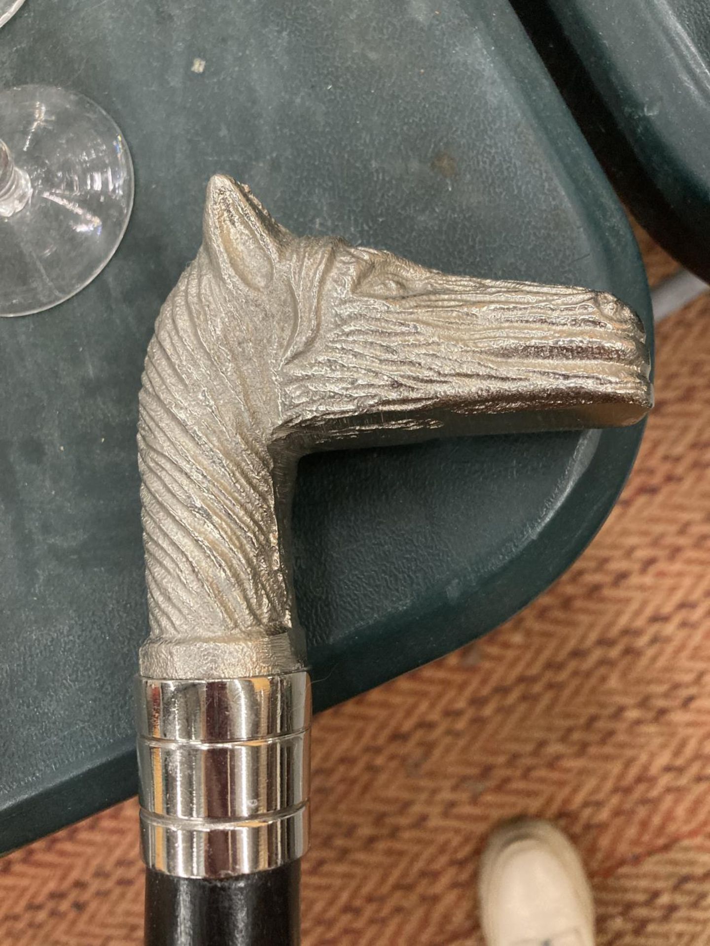 A WALKING STICK WITH A CHROME HORSES HEAD HANDLE - Image 2 of 3