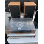 A FERGUSON RECORD PLAYER AND A PAIR OF WOODEN CASED SPEAKERS