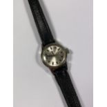 A LADIES ROTARY SWISS WATCH ON BLACK LEATHER STRAP