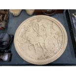 A HEAVY CARVED RELIEF JAPANESE PLAQUE DIAMETER 46CM