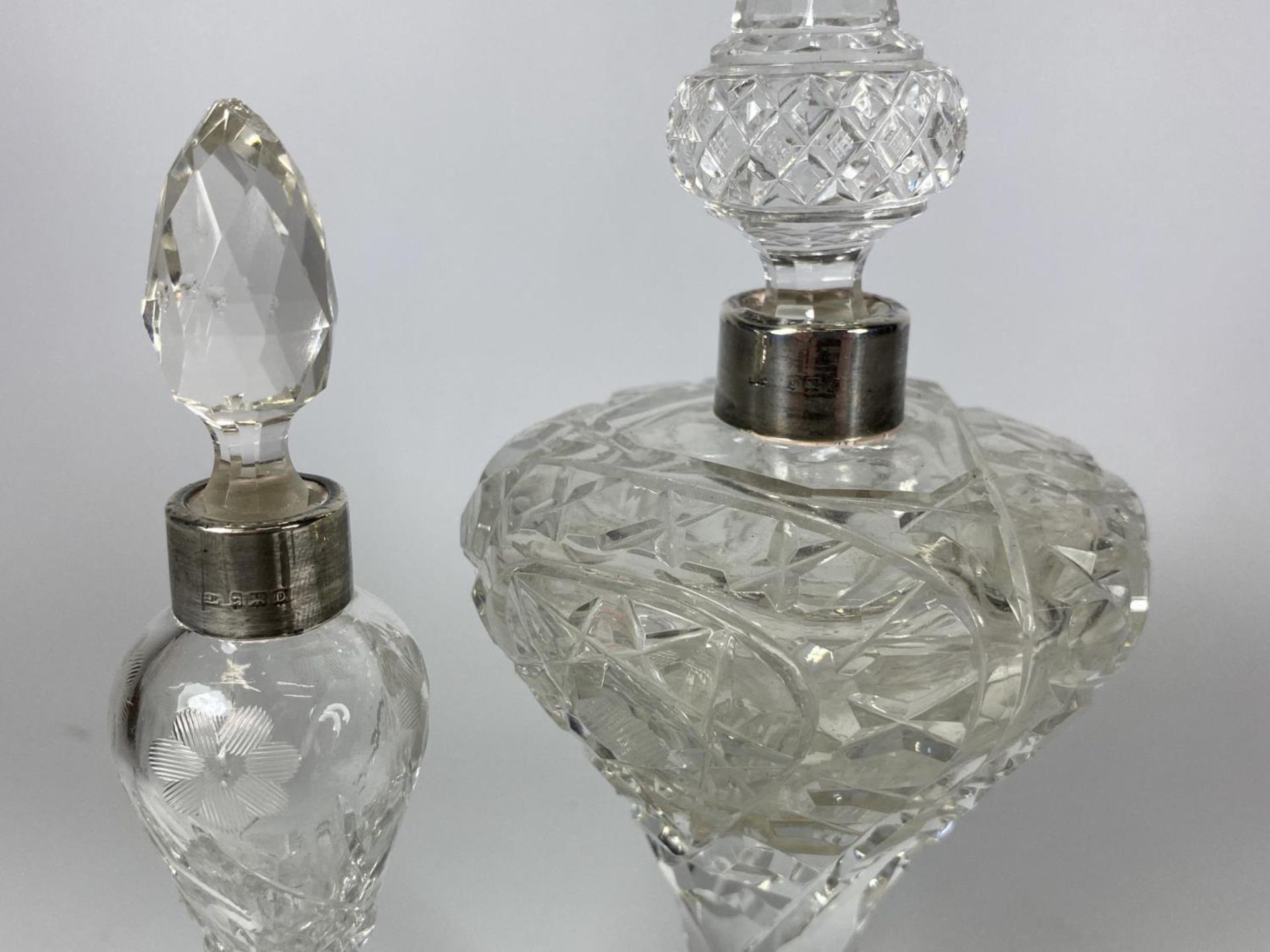 THREE HALLMARKED SILVER & CUT GLASS PERFUME BOTTLES - Image 3 of 3