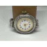 A VINTAGE LADIES SILVER & ENAMEL WATCH, BOXED