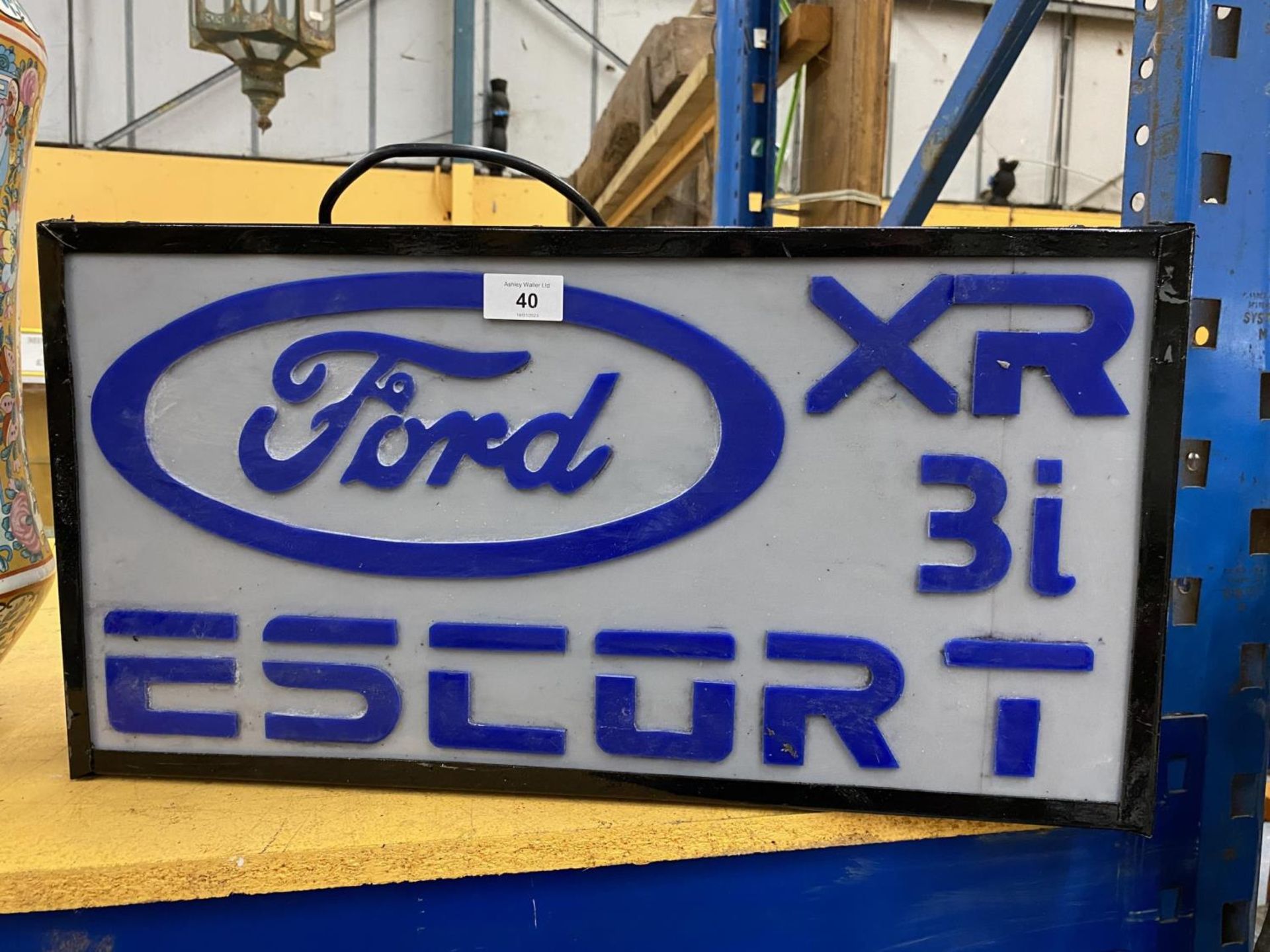 A FORD ESCORT XR ILLUMINATED BOX SIGN, 55 X 28 X 10CM