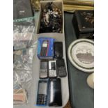 A QUANTITY OF VINTAGE MOBILE PHONES PLUS COSTUME JEWELLERY