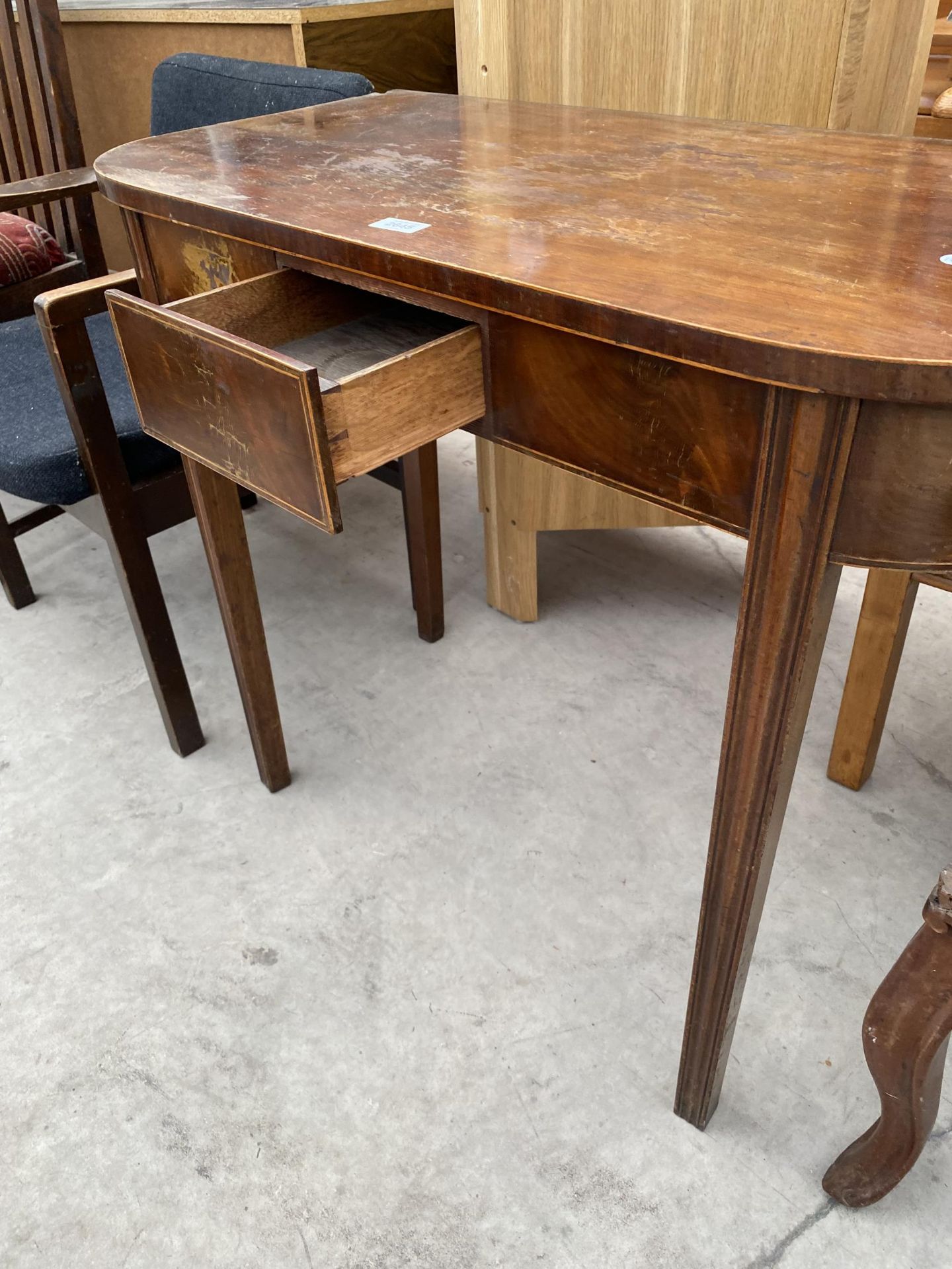 A 19TH CENTURY MAHOGANY AND INLAID SIDE TABLE WITH SINGLE DRAWER, STAMPED 'R.BRADLEY, WARRINGTON', - Image 3 of 4