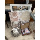 AN ASSORTMENT OF ITEMS TO INCLUDE A MIRROR, A DECORATIVE BOWL AND RAILWAY MAGAZINES ETC