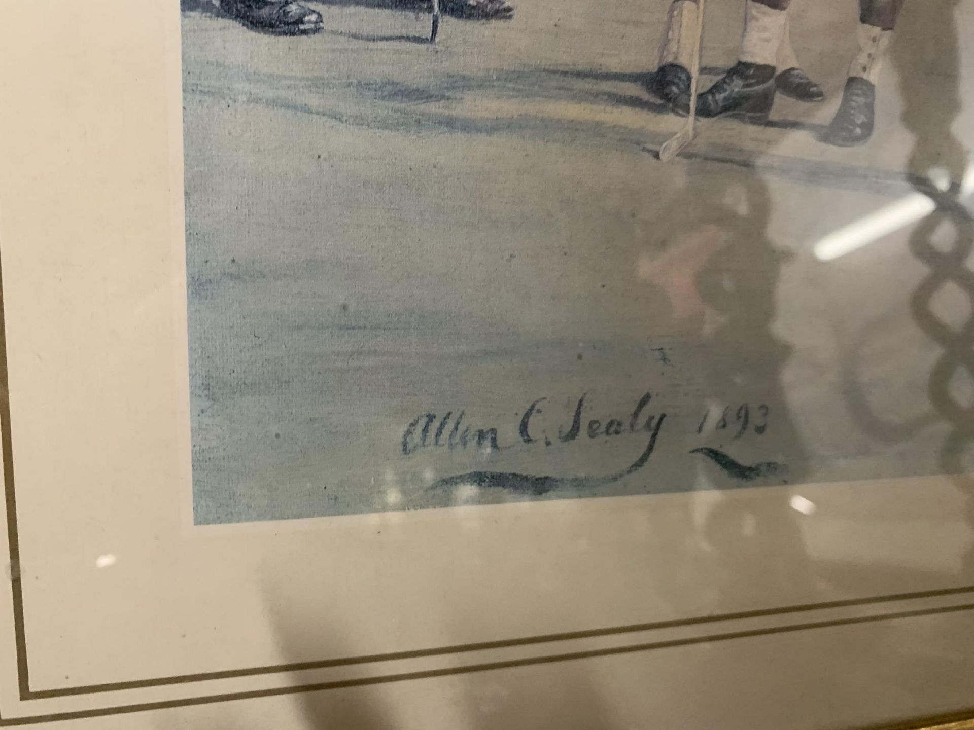 A FRAMED PRINT OF GOLFERS ON A PUTTING GREEN - Image 3 of 3