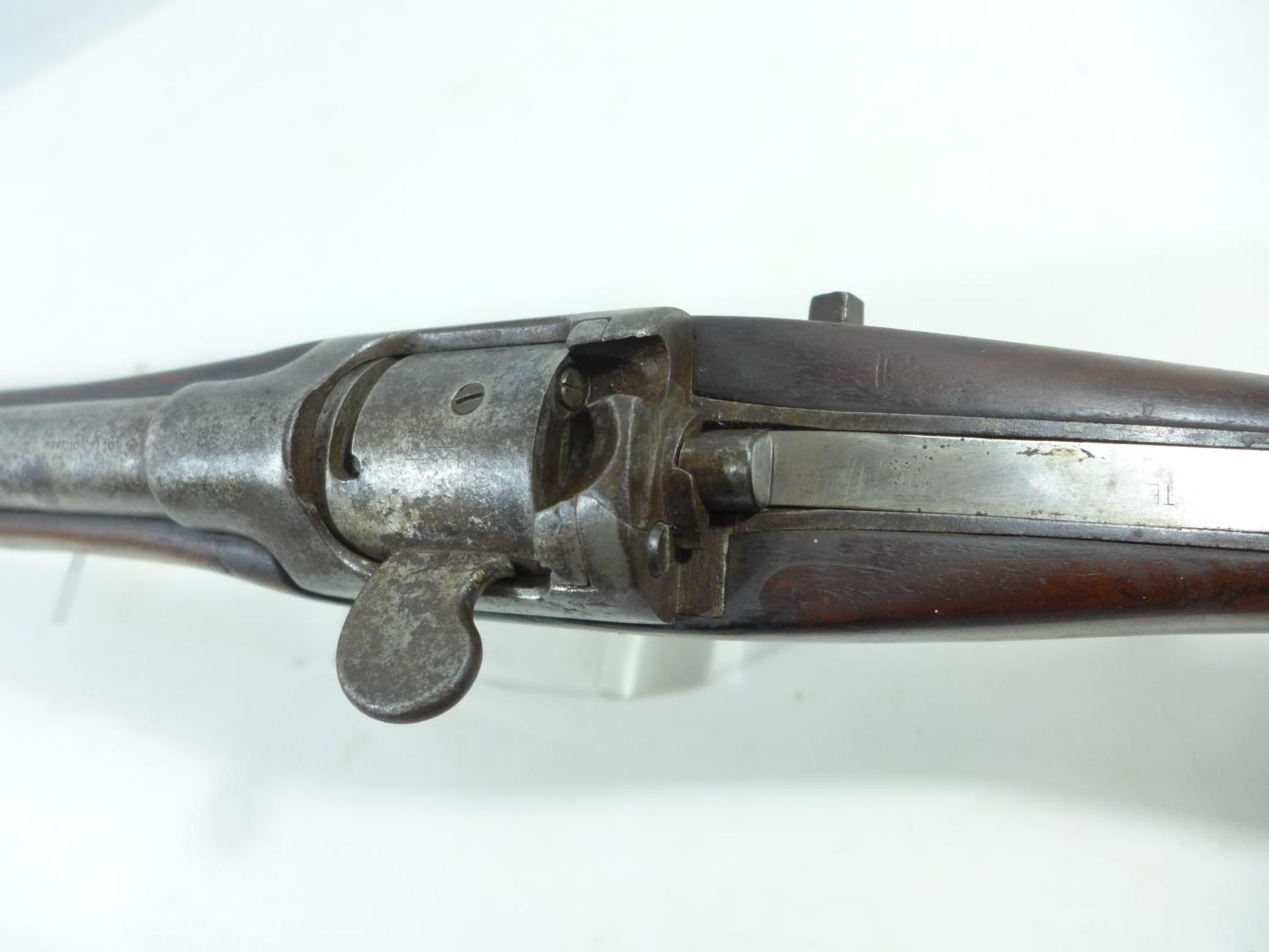 A MID 19TH CENTURY OBSOLETE CALIBRE WERNDL-HOLUB RIFLE, 83CM BARREL, LACKING HAMMER, TOTAL LENGTH - Image 5 of 11