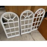 THREE WHITE MODERN WINDOW MIRRORS, 27X5X13.5" EACH