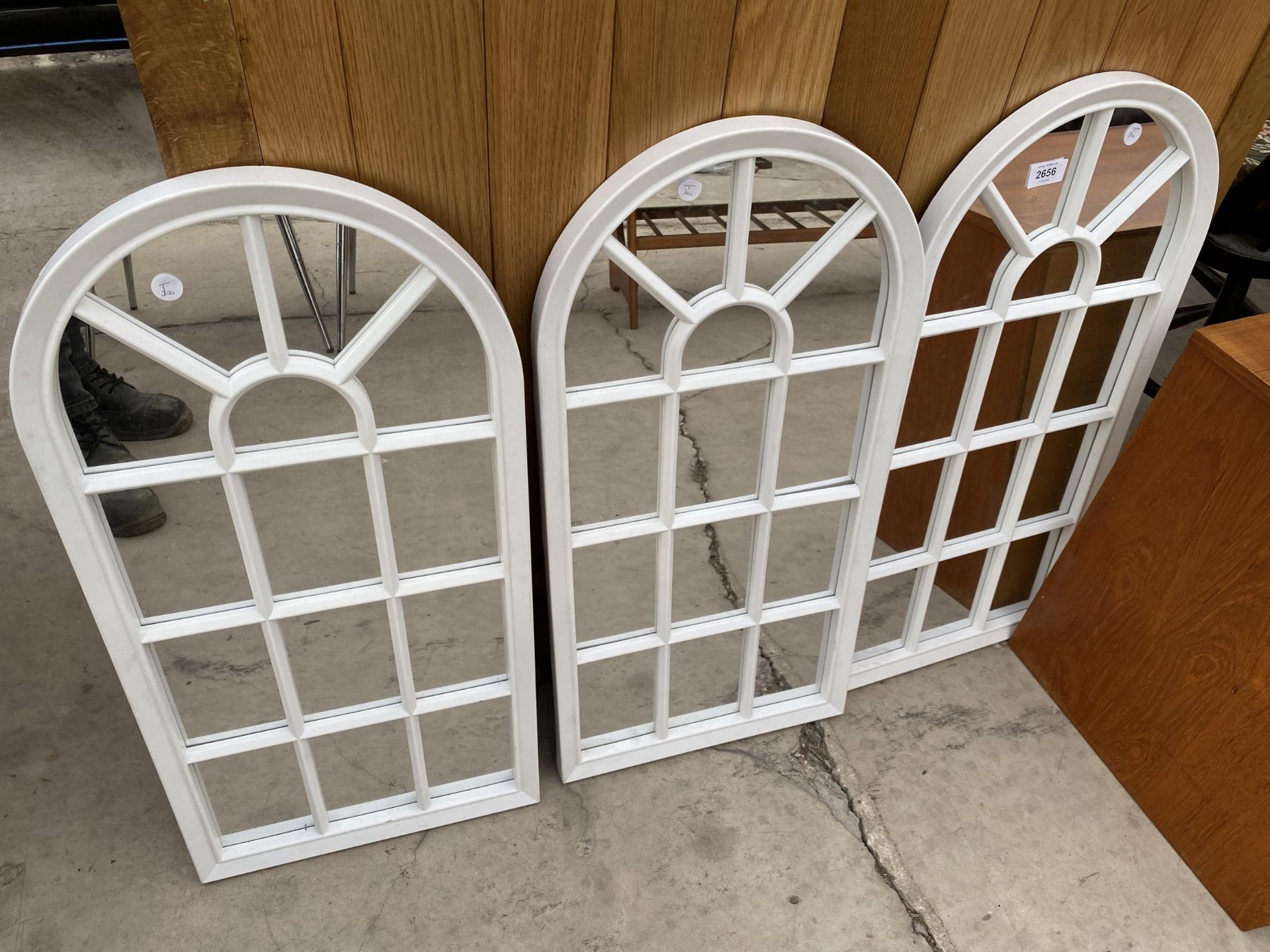 THREE WHITE MODERN WINDOW MIRRORS, 27X5X13.5" EACH