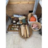 AN ASSORTMENT OF ITEMS TO INCLUDE STONEWARE AND WICKER ETC