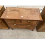 A VICTORIAN PINE CHEST OF TWO SHORT AND TWO LONG DRAWERS WITH BRASS SCOOP HANDLES, 35" WIDE