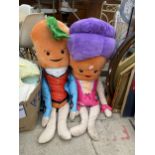 TWO LARGE KEVIN AND KATIE PLUSH CARROT TOYS