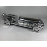 A LARGE ALLOY CHROME STYLE RACING CAR, LENGTH 52CM