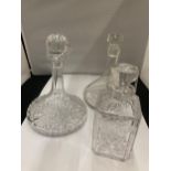 THREE GLASS DECANTERS TO INCLUDE TWO SHIPS DECANTERS