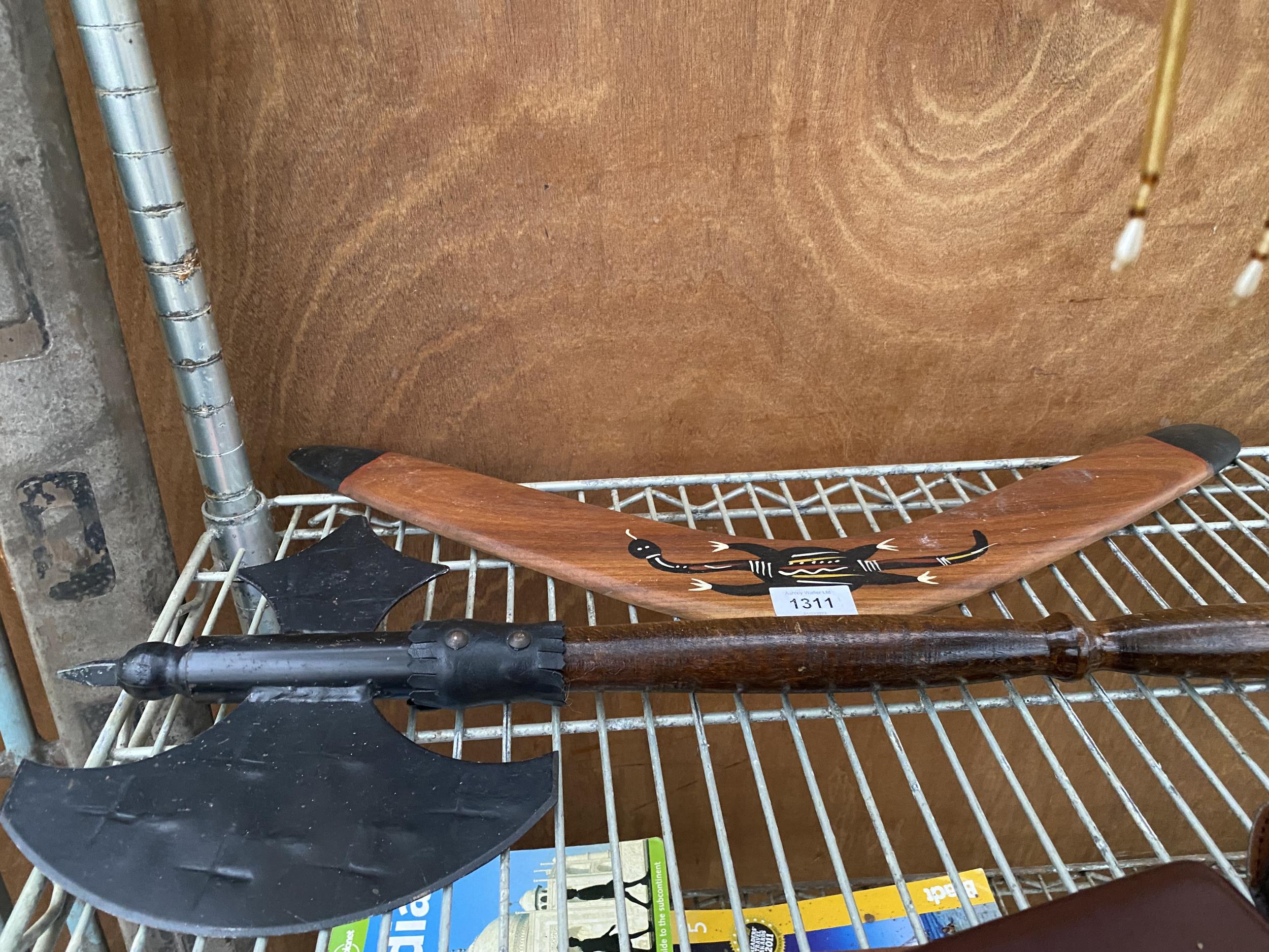 A TREEN BOOMERANG AND A MEDEVIL STYLE AXE - Bild 3 aus 3