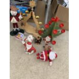 AN ASSORTMENT OF CHRISTMAS ITEMS TO IBNCLUDE CANDLE HOLDERS, MUGS AND ORNAMENTS ETC