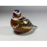 A ROYAL CROWN DERBY IMARI CHAFFINCH PAPERWEIGHT WITH GOLD STOPPER