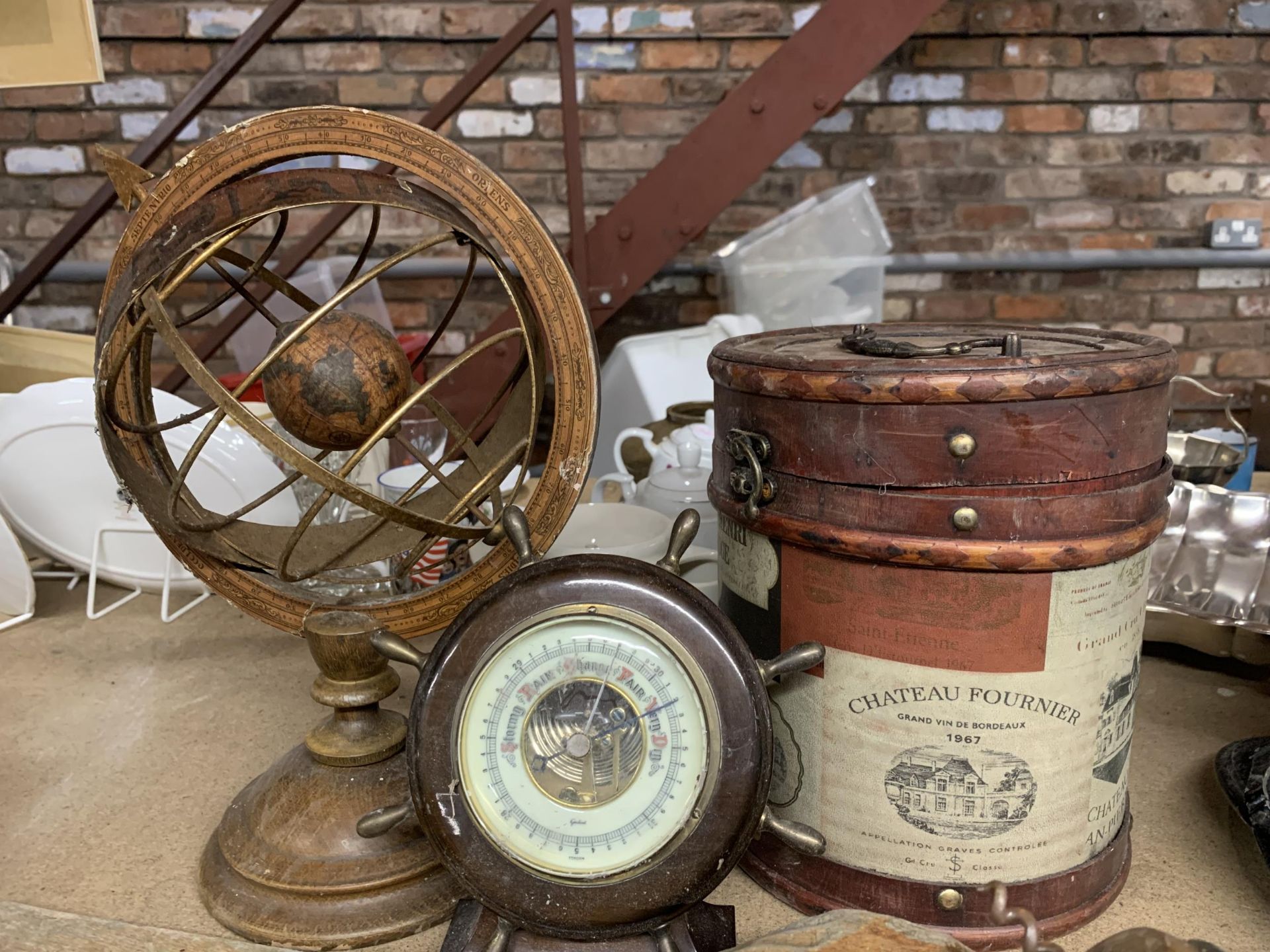 A TERRESTIAL GLOBE, STORAGE BOX, BAROMETER, WOODEN PARROT, ETC - Bild 2 aus 4