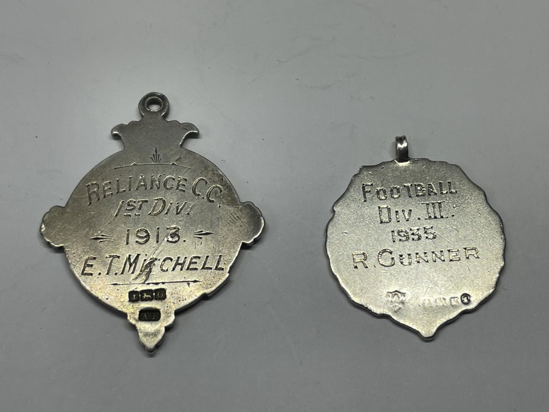 TWO HALLMARKED BIRMINGHAM SILVER WATCH CHAIN FOBS - Image 2 of 2