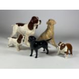 A GROUP OF DOG FIGURES TO INCLUDE BESWICK BLACK LABRADOR, BULLDOG & SMALL COCKER SPANIEL, TWO