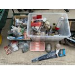 A LARGE ASSORTMENT OF TOOLS AND HARDWARE TO INCLUDE NAILS AND SCREWS ETC