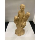 A STUDIO POTTERY FIGURE GROUP SIGNED TO THE BASE HEIGHT 36CM