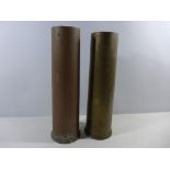 TWO LARGE BRASS SHELL CASES, HEIGHTS 44 AND 45CM