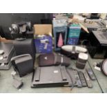A LARGE ASSORTMENT OF ITEMS TO INCLUDE A PANASONIC BLU-RAY DVD PLAYER, AN IPOD DOCKING STATION AND