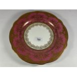 A COALPORT GILT & PINK DESIGN CABINET PLATE