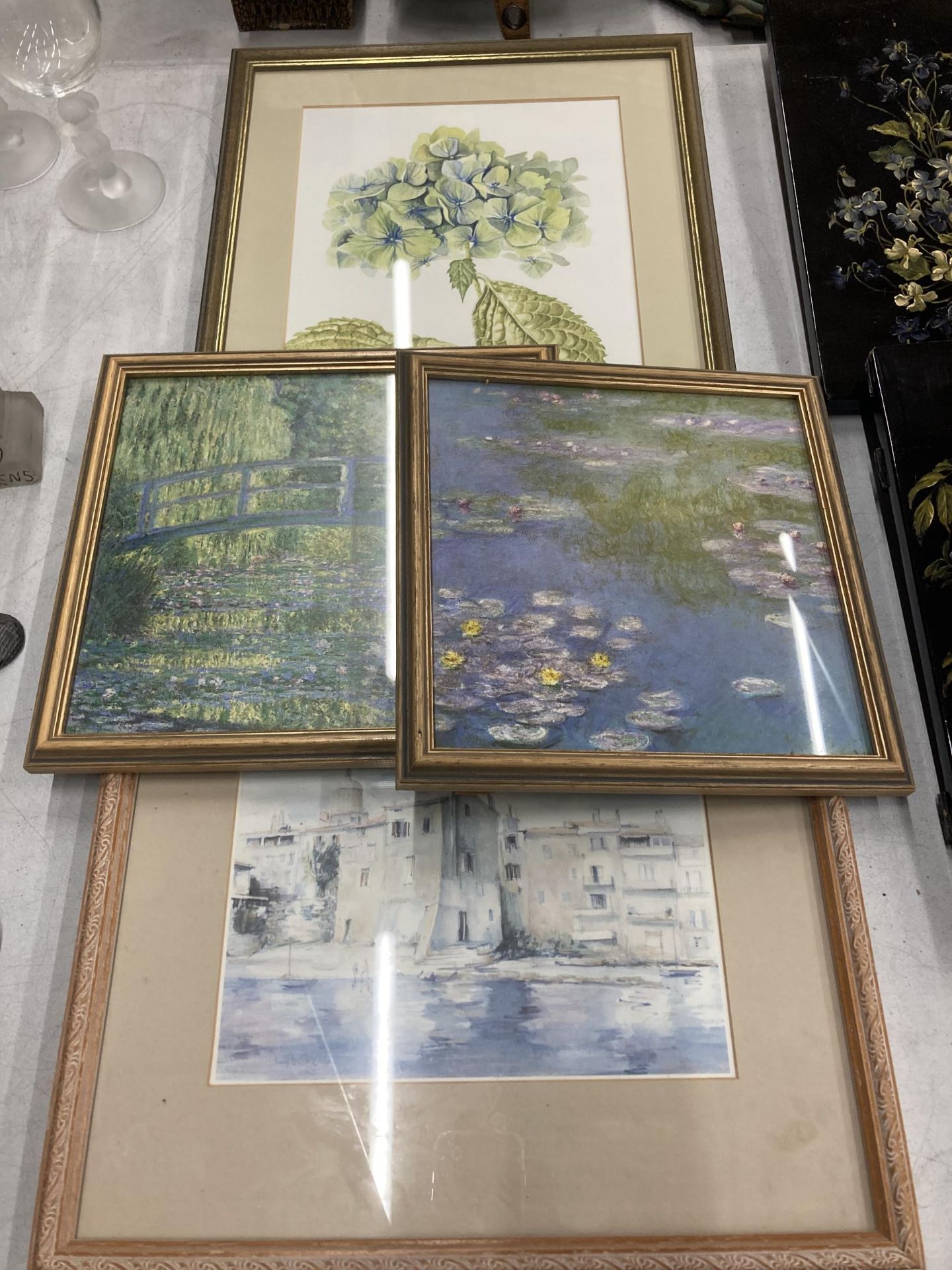 FOUR FRAMED PRINTS TO INCLUDE TWO MONET