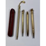A GROUP OF FOUR VINTAGE GOLD PLATED PROPELLING PENCILS TO INCLUDE WATERMAN EXAMPLE