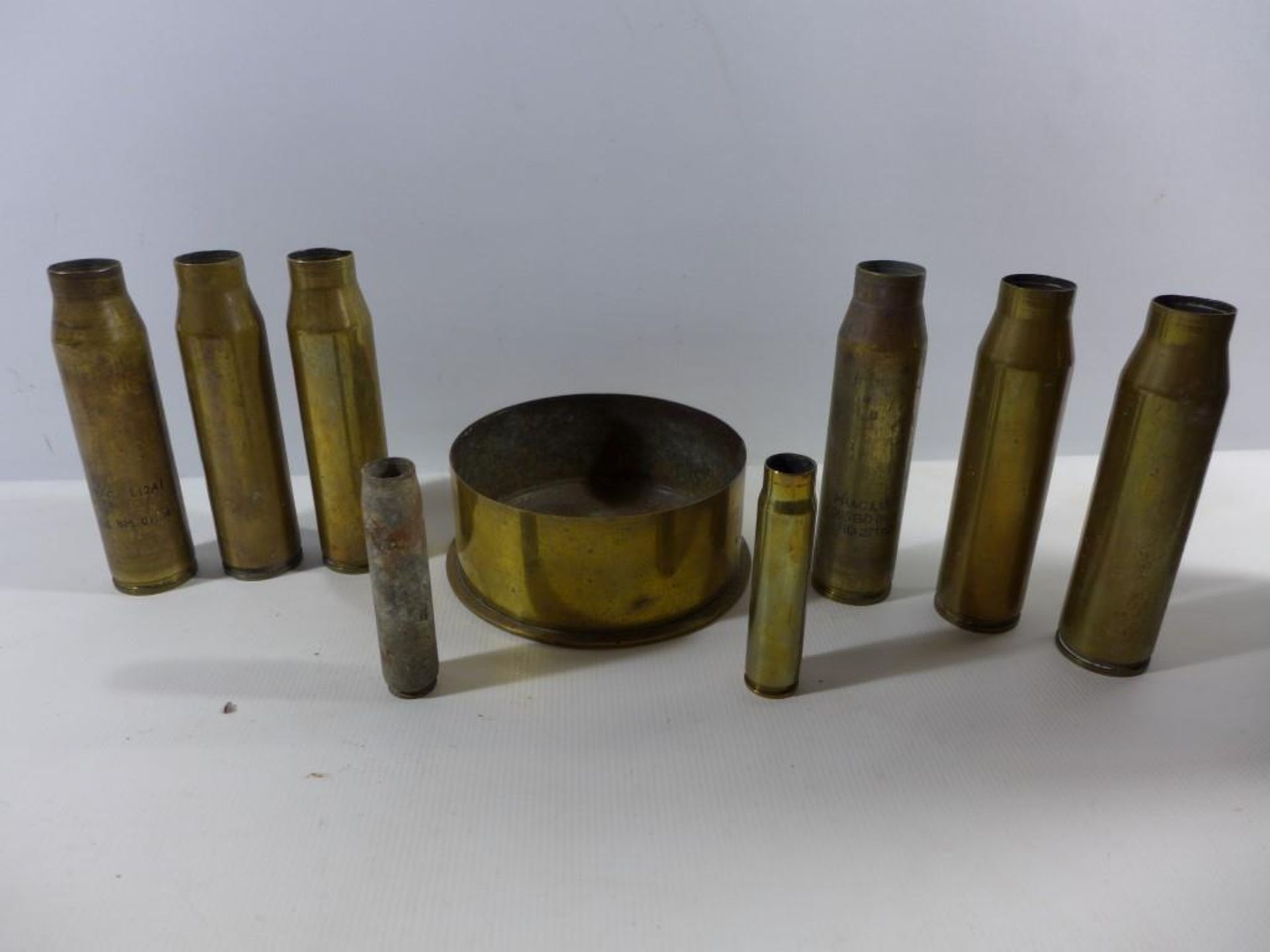 A COLLECTION OF NINE ASSORTED SHELL CASES, HEIGHTS RANGE FROM 7 TO 17CM