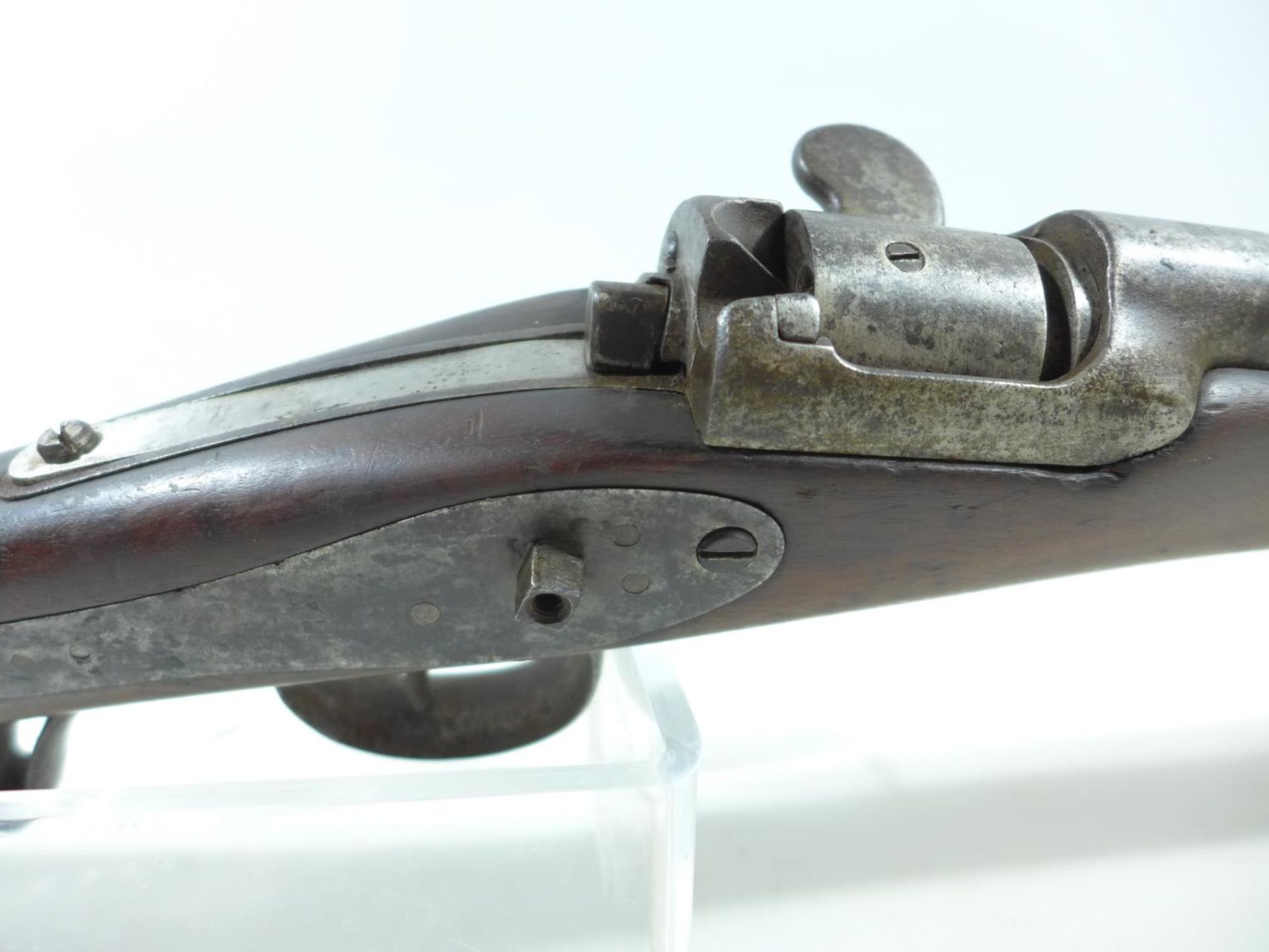 A MID 19TH CENTURY OBSOLETE CALIBRE WERNDL-HOLUB RIFLE, 83CM BARREL, LACKING HAMMER, TOTAL LENGTH - Image 8 of 11