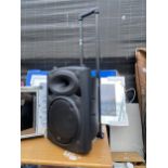 A QTX PORTABLE SPEAKER SYSTEM WITH WHEELED TROLLEY
