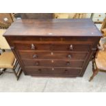 A 19TH CENTURY MAHOGANY CHEST OF TWO SHORT AND THREE LONG DRAWERS AND A SECRET DRAWER, 47" WIDE