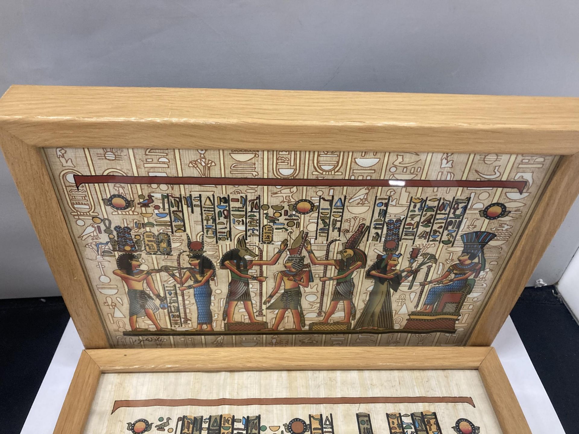 THREE FRAMED EGYPTIAN PRINTS ON PAPYRUS - Image 4 of 4