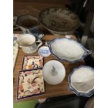 A QUANTITY OF CERAMIC ITEMS TO INCLUDE A LARGE WASHBOWL - A/F, F & SONS DUDLEY SERVING DISHES, A