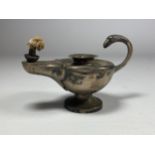 A CHESTER HALLMARKED SILVER MINIATURE GENIE'S LAMP, LENGTH 9CM