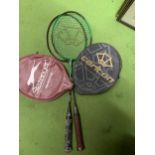 TWO BADMINTON RAQUETS WITH COVERS