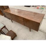 A RETRO TEAK 'JENTIQUE FURNITURE' SIDEBOARD ENCLOSING FOUR DRAWERS AND TWO CUPBOARDS, 72" WIDE
