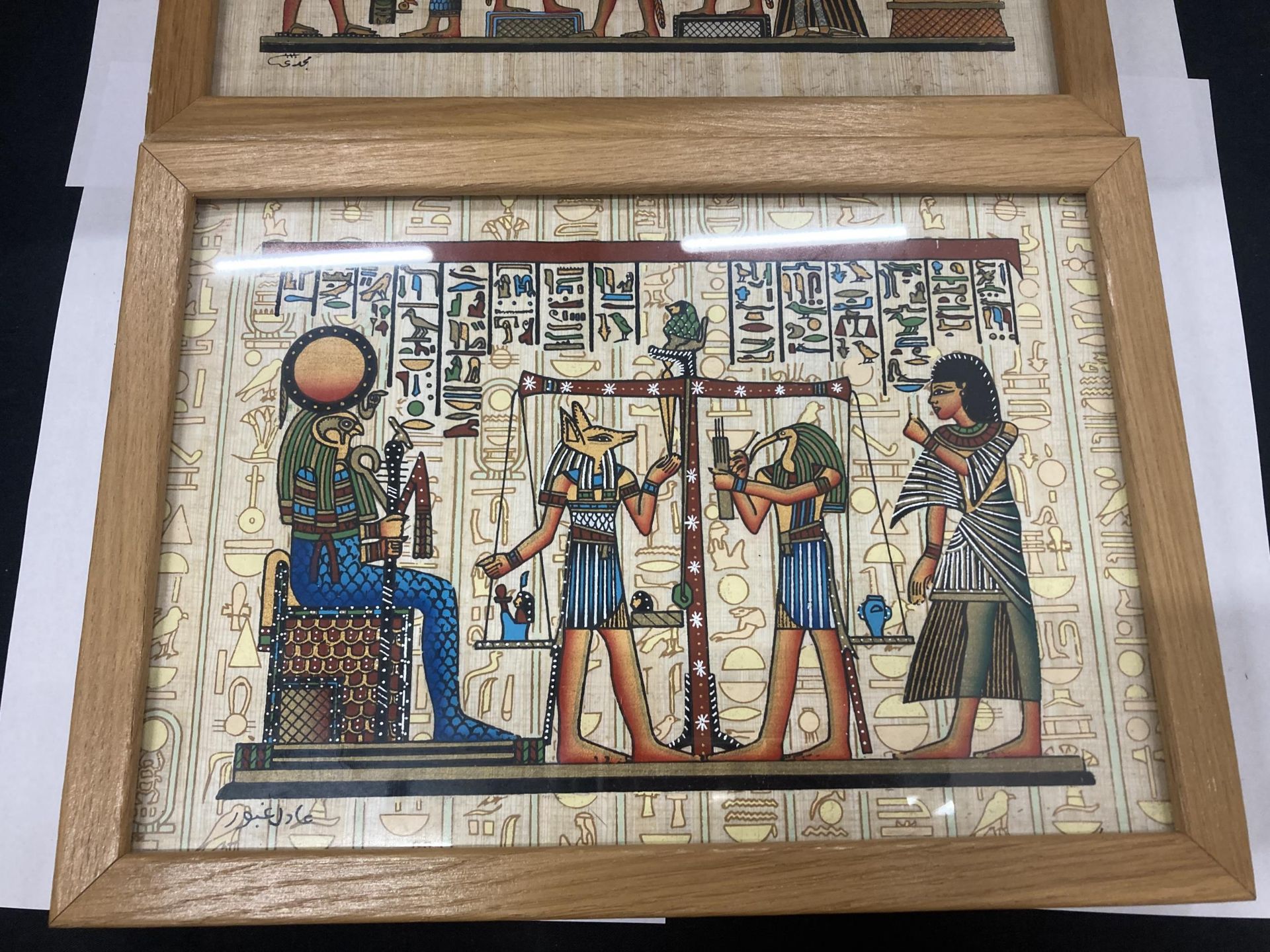 THREE FRAMED EGYPTIAN PRINTS ON PAPYRUS - Image 2 of 4